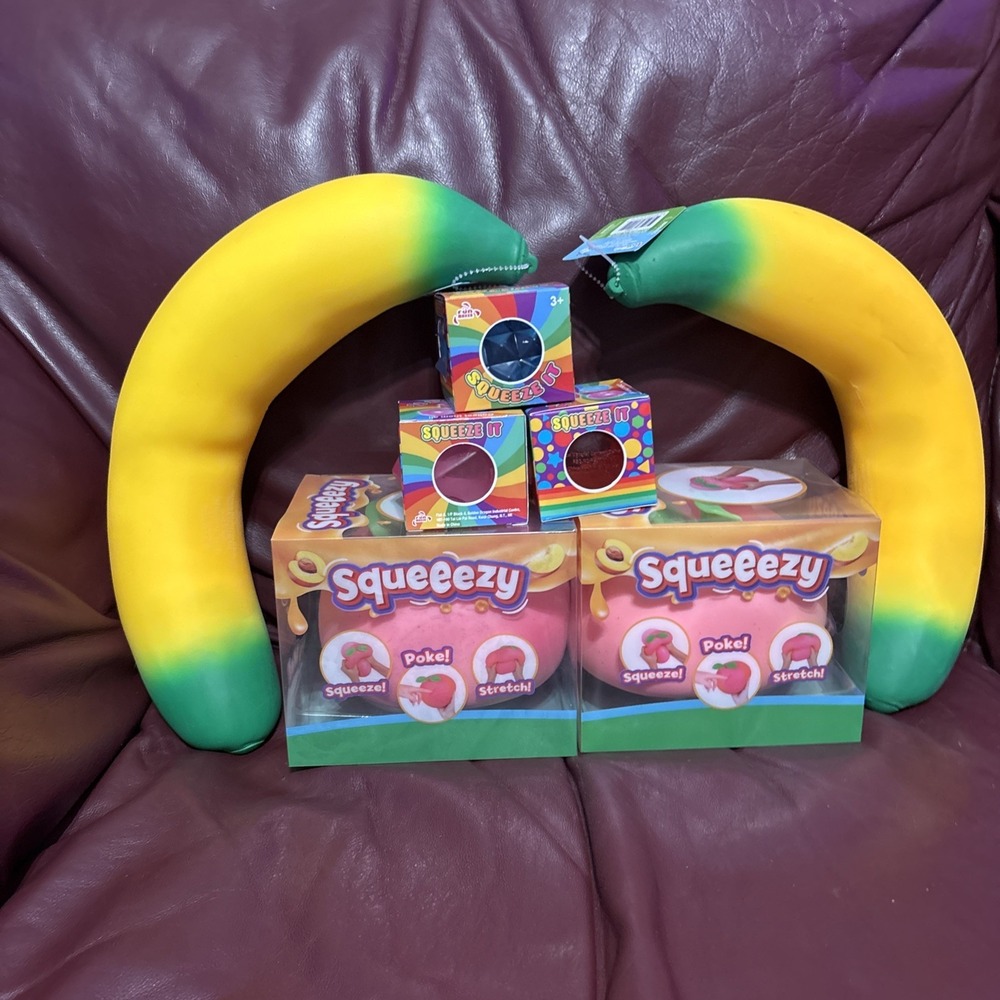 Squeezy Toy Squishy 2 Banana 2 Peach viral tiktok Lot‎ Bundle Sunny Days 3 Sq